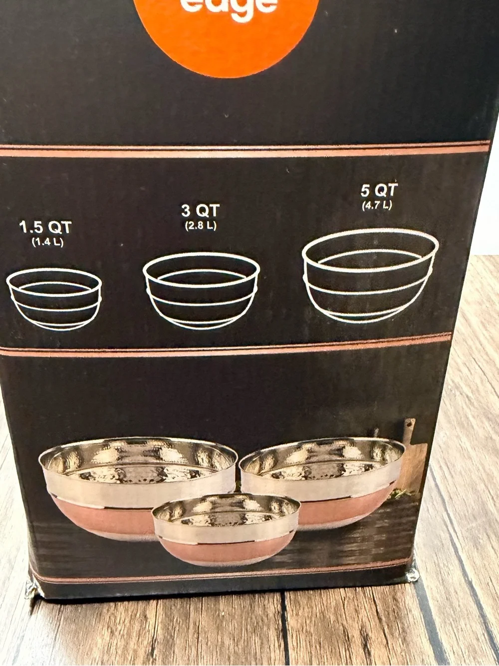 New Stainless Steel 3-Piece Mixing Bowl Set - copper and Silver